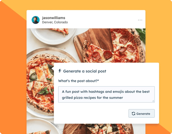 HubSpot AI feature showing ability to generate a social post