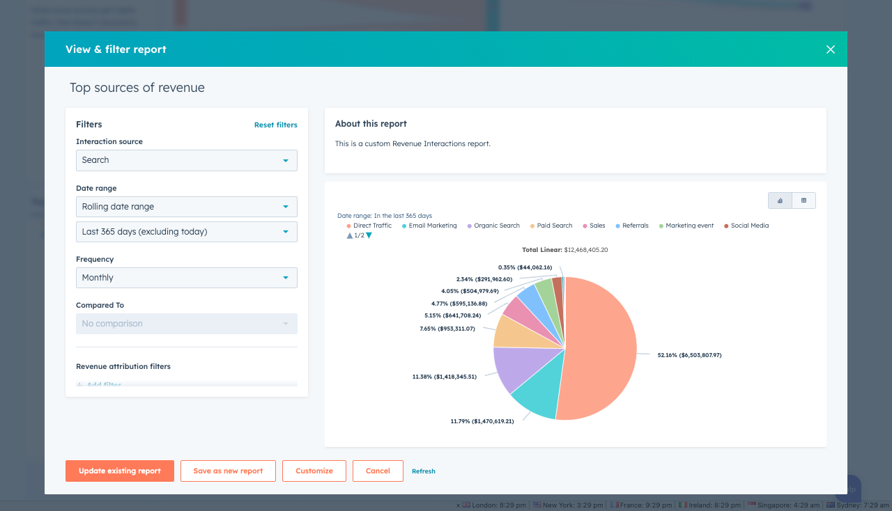 Top sources of revenue report screenshot