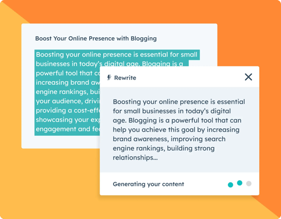 HubSpot AI feature showing ability to rewrite content