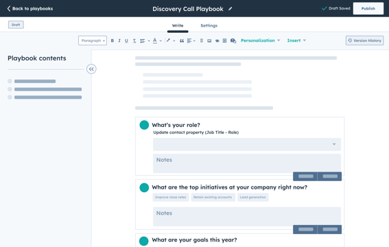 sales hub simple user interface showing discovery call playbook